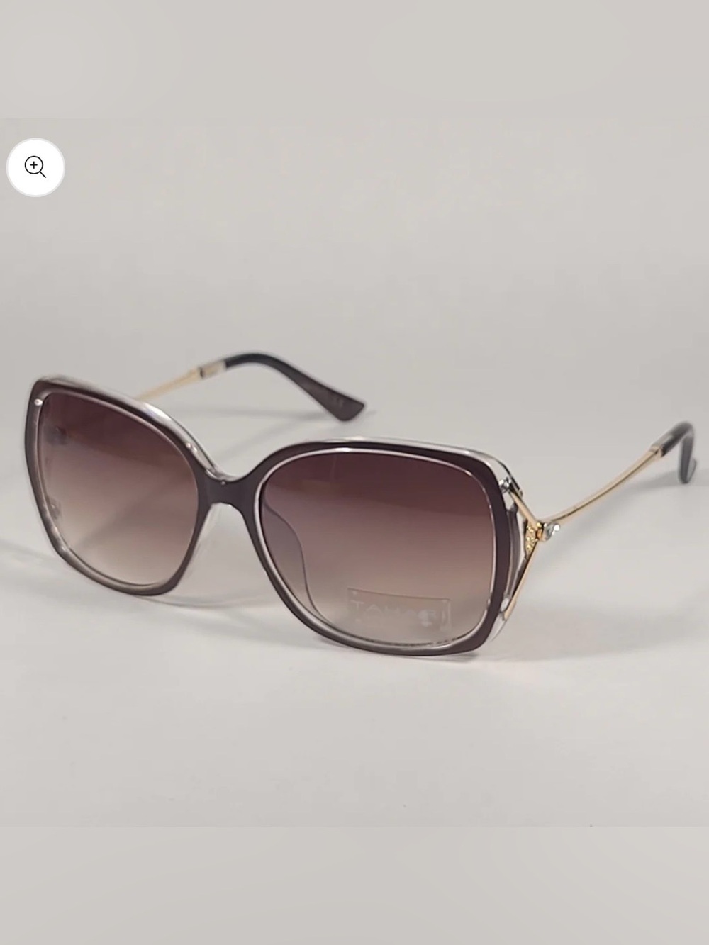 Tahari Butterfly Vented round Sunglasses Brown Crystal Gold Gradient TH724 NWT